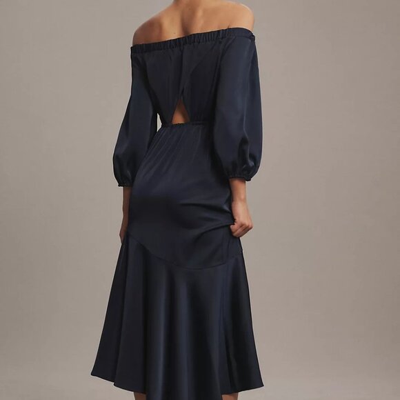 NWT | Sachin + Babi Kai Dress Midnight Blue‎ Off The Shoulder Long Sleeve Midi - Picture 2 of 6
